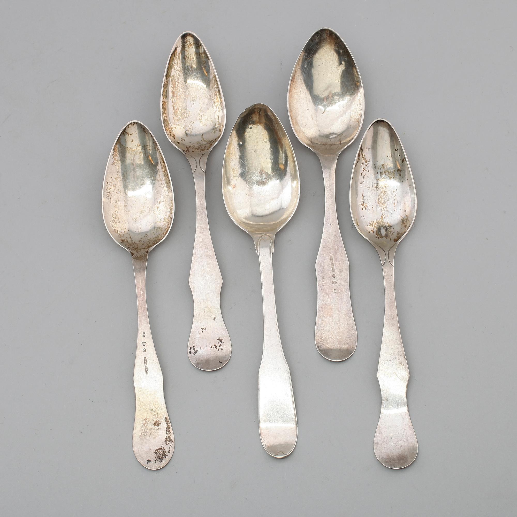 MATSKEDAR, 5 st, silver, svenska stämplar, 1800-tal. Vikt ca 182 gram.