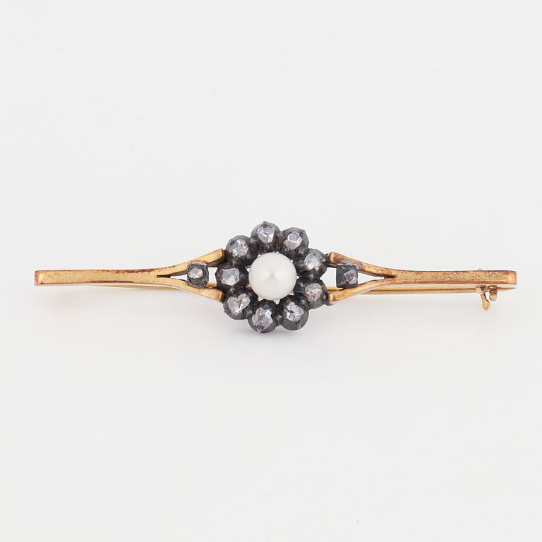 Rose-cut diamond and pearl brooch.