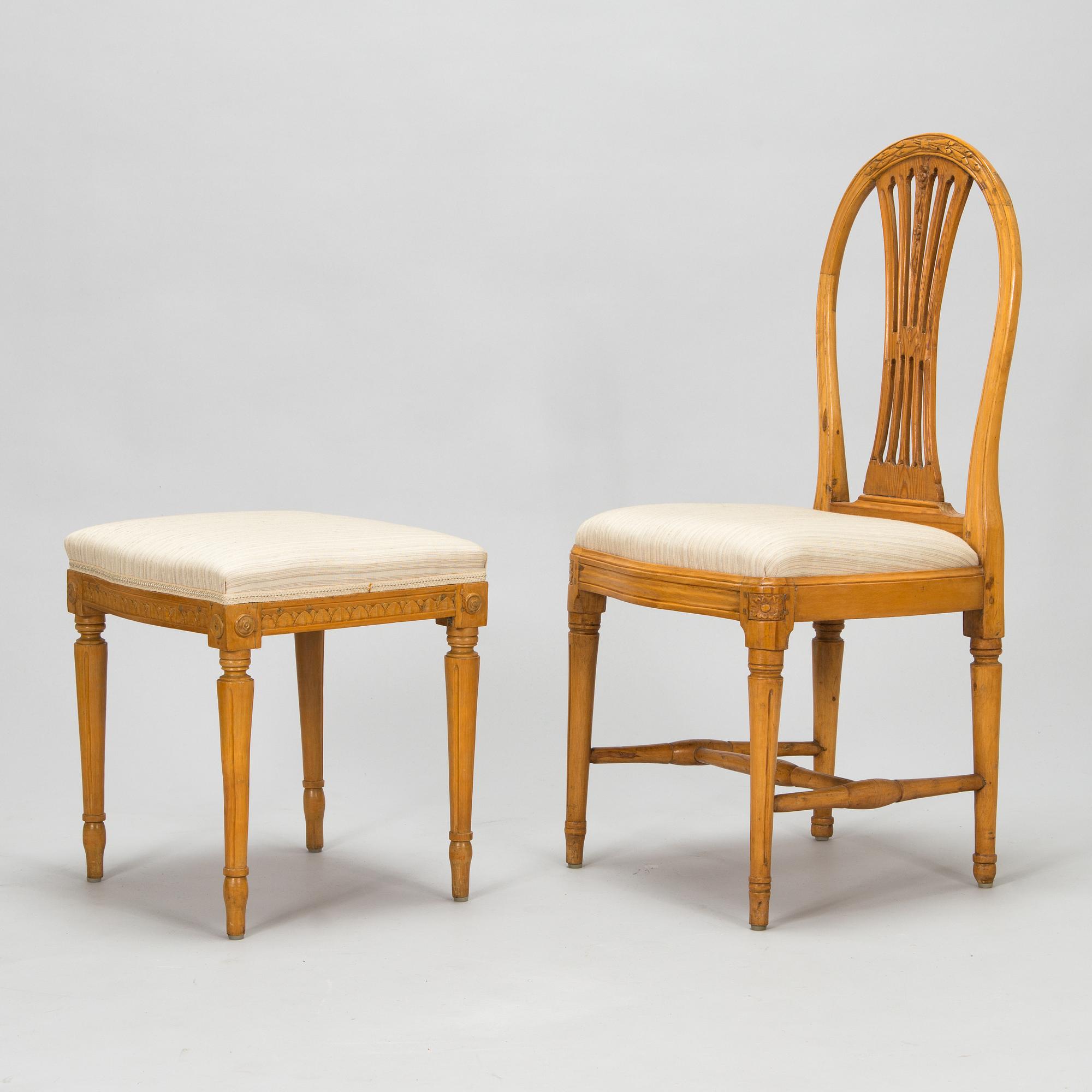 Tuoli ja jakkara, kustavilaiset, noin 1800.