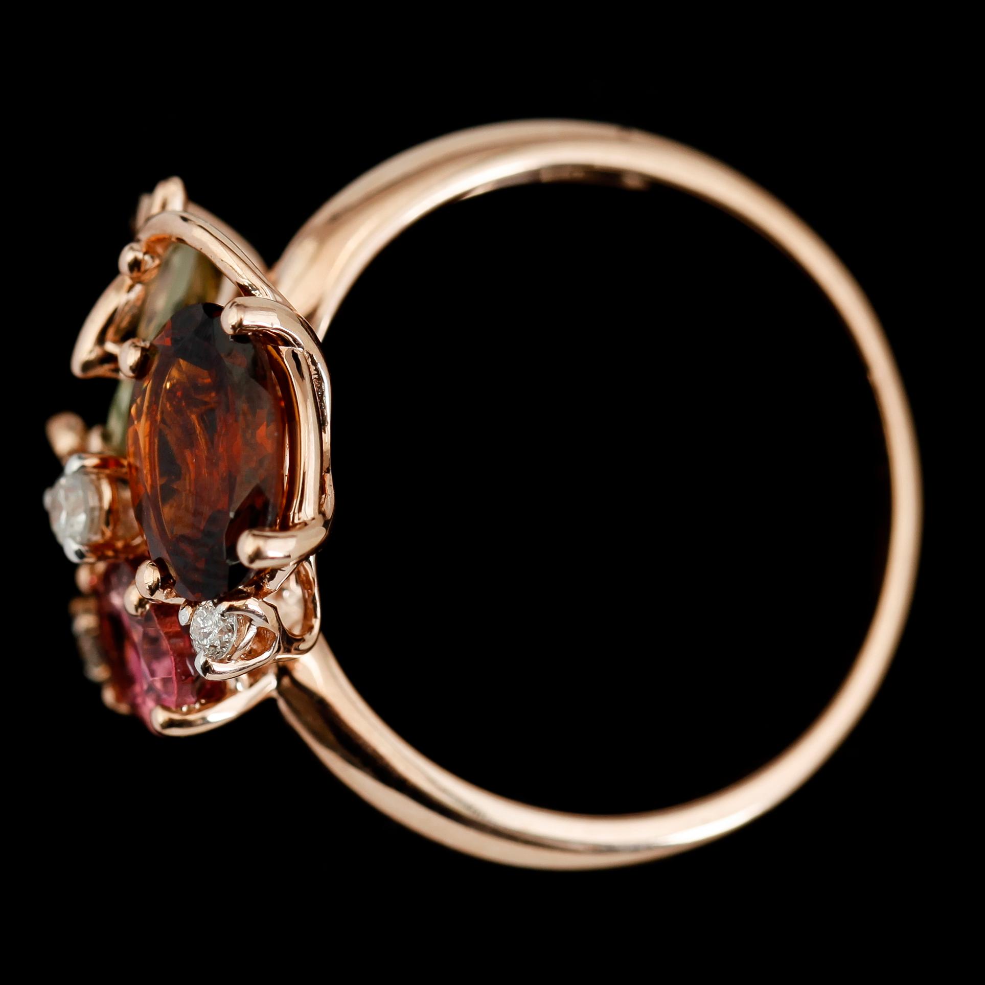 RING, 14K roséguld, topas, ametist, citrin och diamanter.