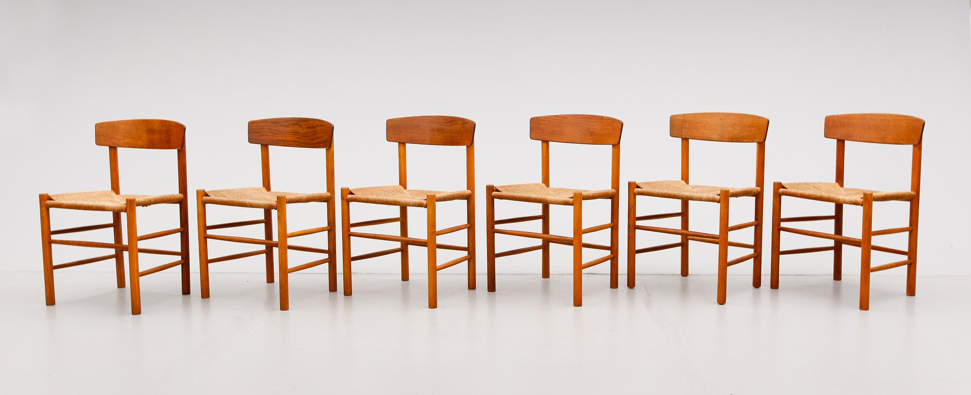 STOLAR, 6 st, "J39 Folke stolen", Börge Mogensen, Danmark 1900-talets mitt.