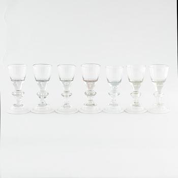 Seven wine glasses from the 18th century.