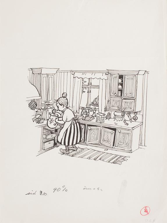 BJÖRN BERG, ink drawing from "Teskedsgumman".