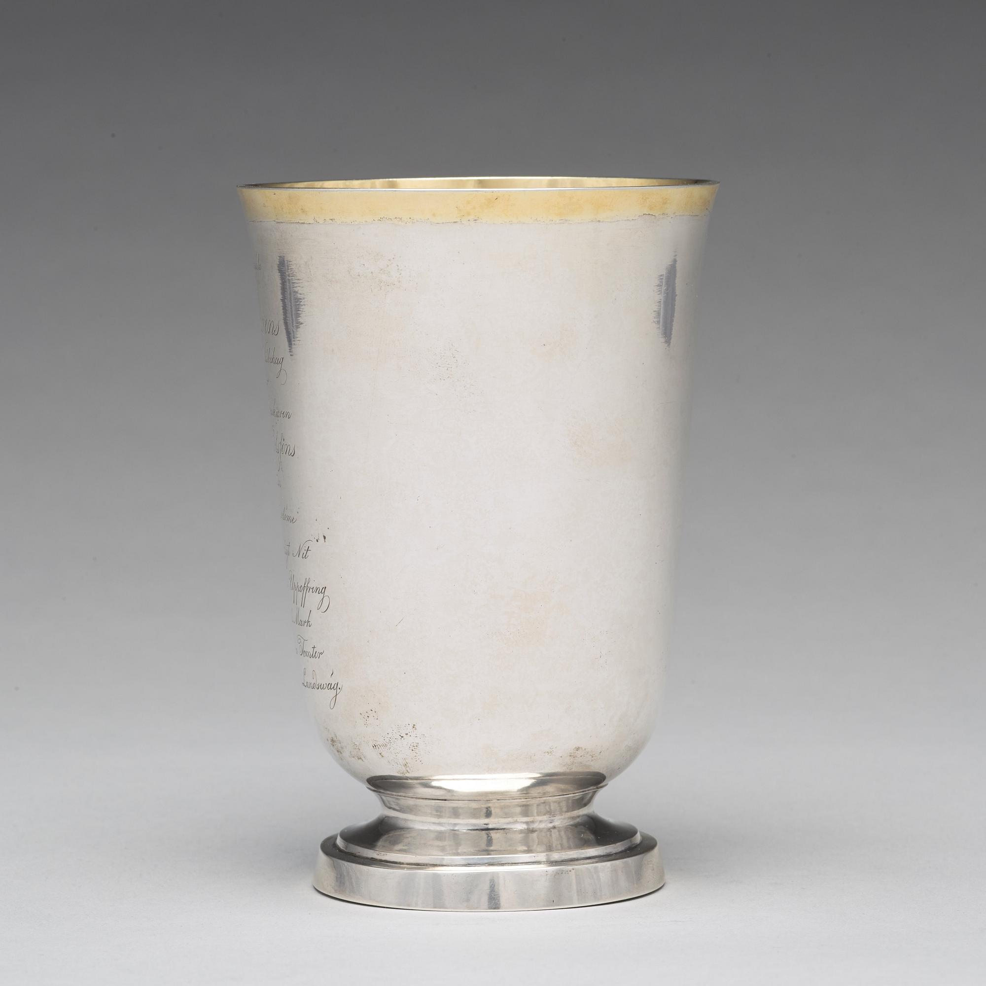 A Swedish 19th century parcel-gilt silver beaker, mark of Adolf Zethelius, Stockholm 1820.