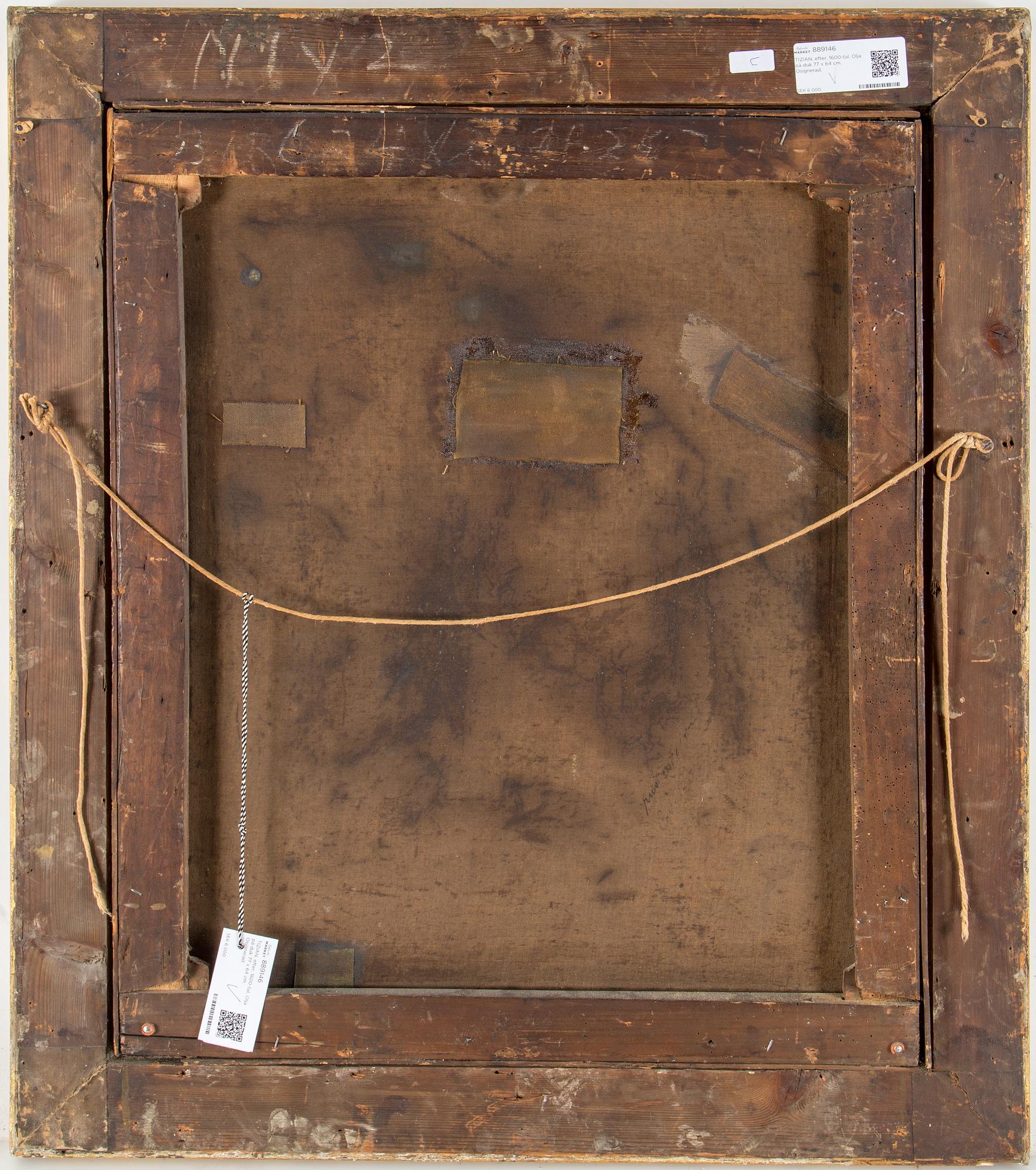 TIZIAN, after, 17th Century. Oil on canvas 77 x 64 cm. Unsigned.