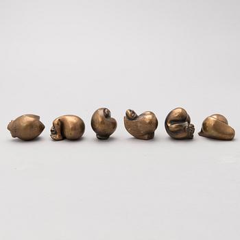 A set of six bronze sculptures signed and dated.