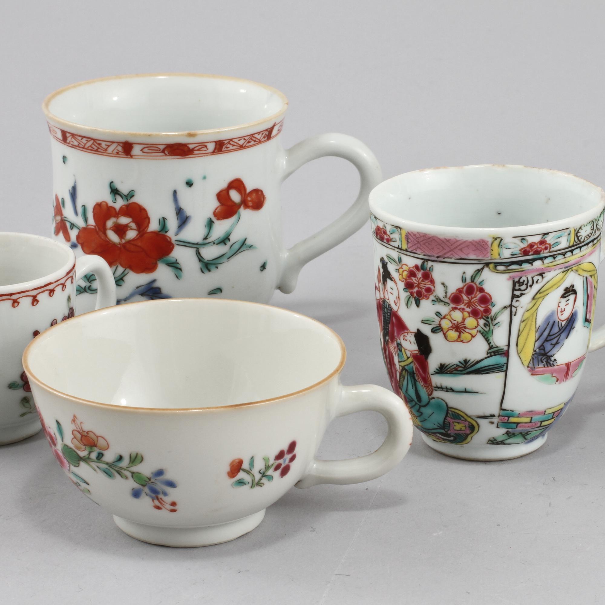 KOPPAR, 11 st, porslin, Kina, 1700/1800-tal.