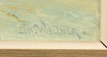 Thure Wallner, Mallard with ducklings at the water's edge.