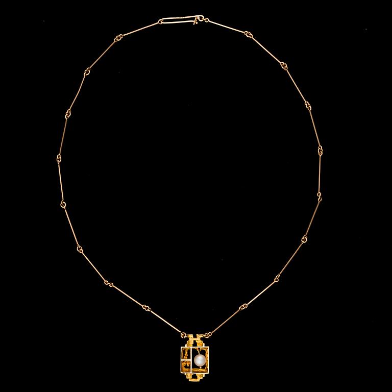 A PENDANT, 14K gold, cultured pearl. Björn Weckström, Lapponia 1968.