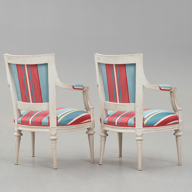 A pair of Gustavian late 18th century armchairs by Lars Söderholm (master in Stockholm 1789-1794).