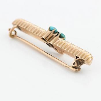 Brooch, 14K gold with turquoises, Saint Petersburg, Russia.