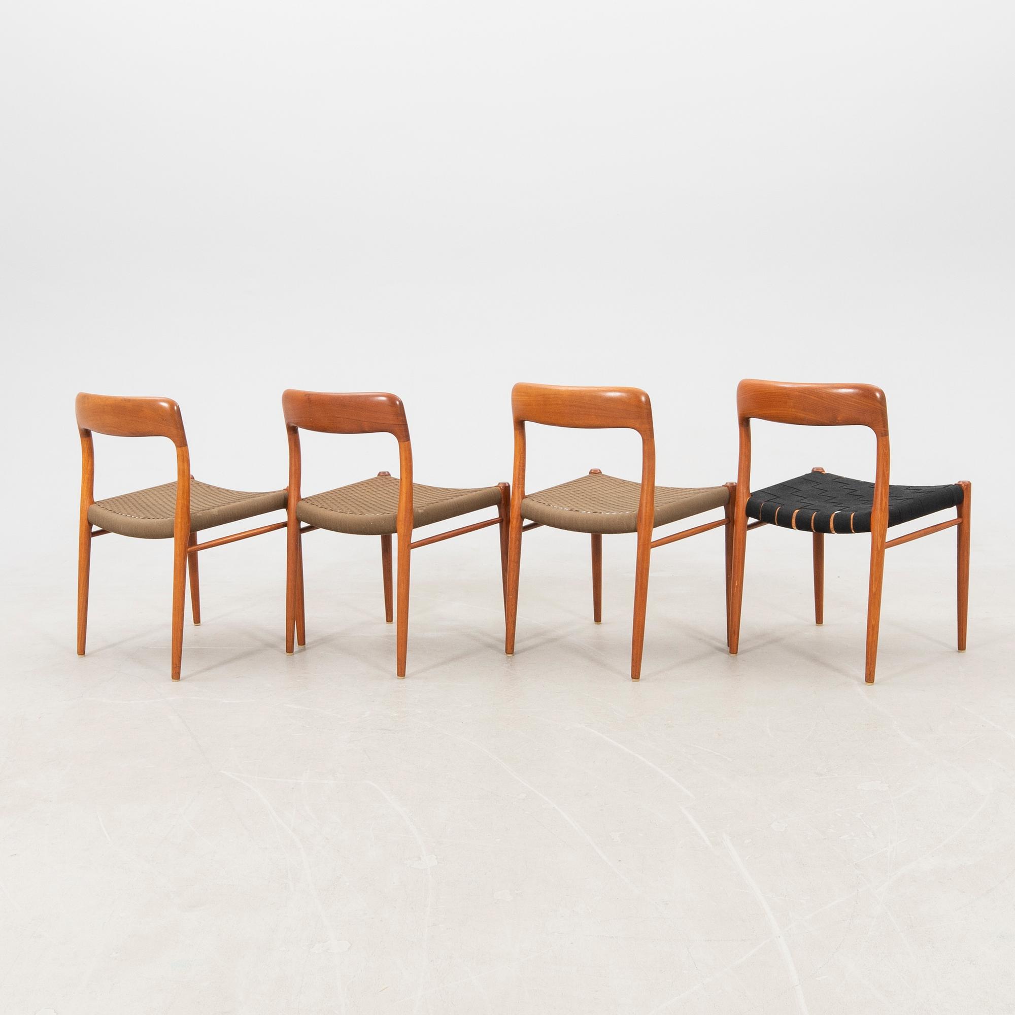 Niels O. Møller, Chairs 4 pcs (3+1). J.L. Møllers Møbelfabrik, Denmark 1950s-1960s.