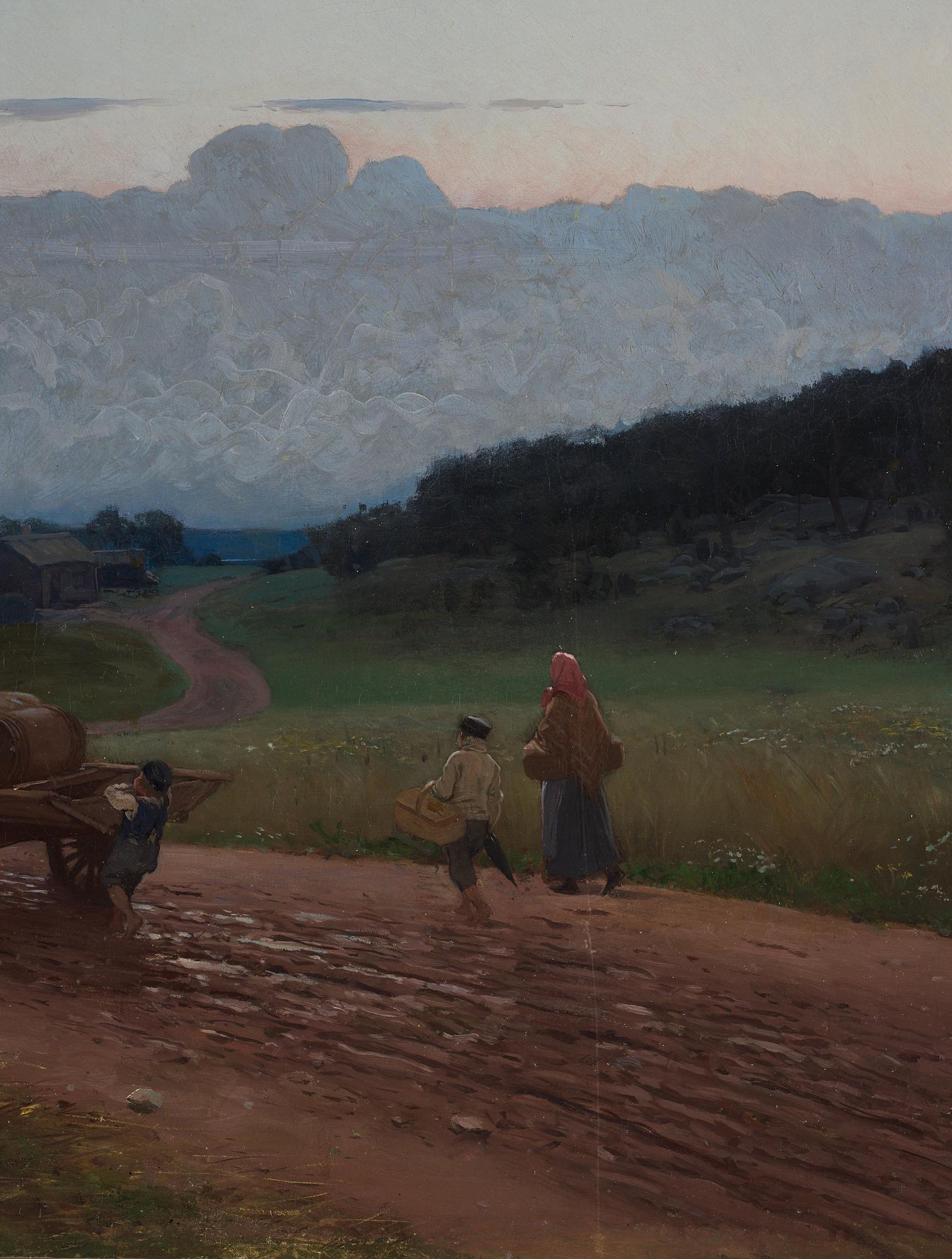 August Malmström, Skymningslandskap med hästekipage.