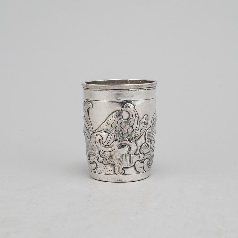 A Russian 18th century silver beaker AND an 18th century silver beaker, unmarked.