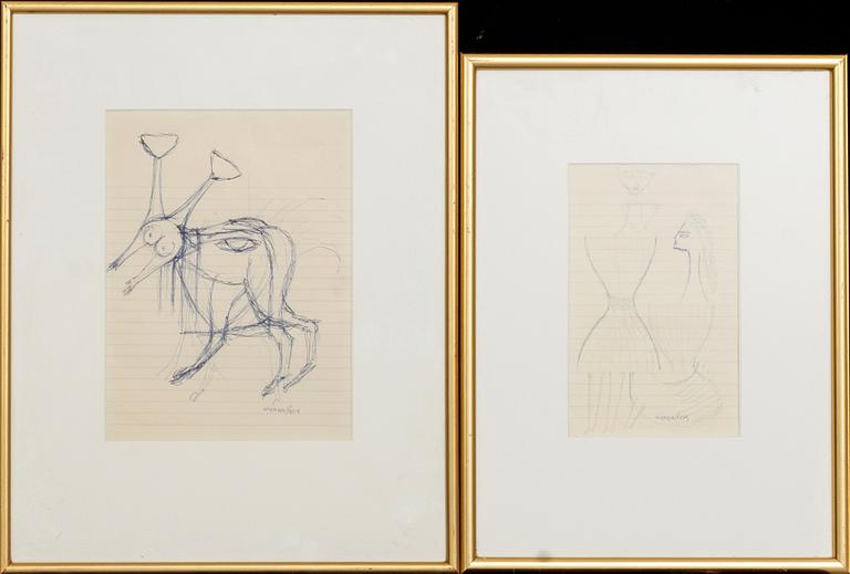 MAX WALTER SVANBERG, 2 bläckteckningar, signerade.