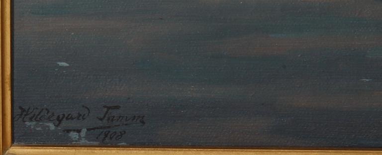 OKÄND KONSTNÄR, olja på duk. Otydl sign o dat 1908.