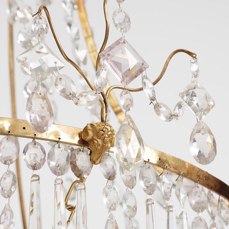 A German Louis XVI ormolu and cut-glass nine-light chandelier attributed to Johann Christoph Ermisch, late 18th century.