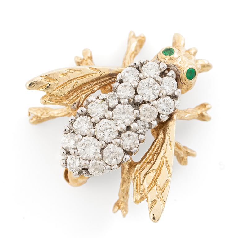 Brooch in the form of a bee, 14K gold with brilliant-cut diamonds.