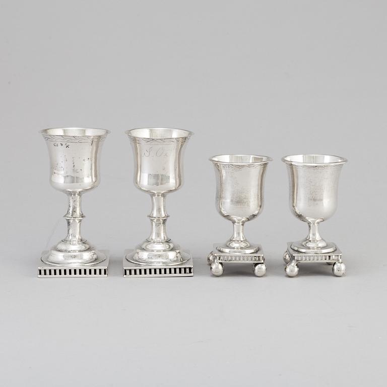 Four 19th century, silver goblets.