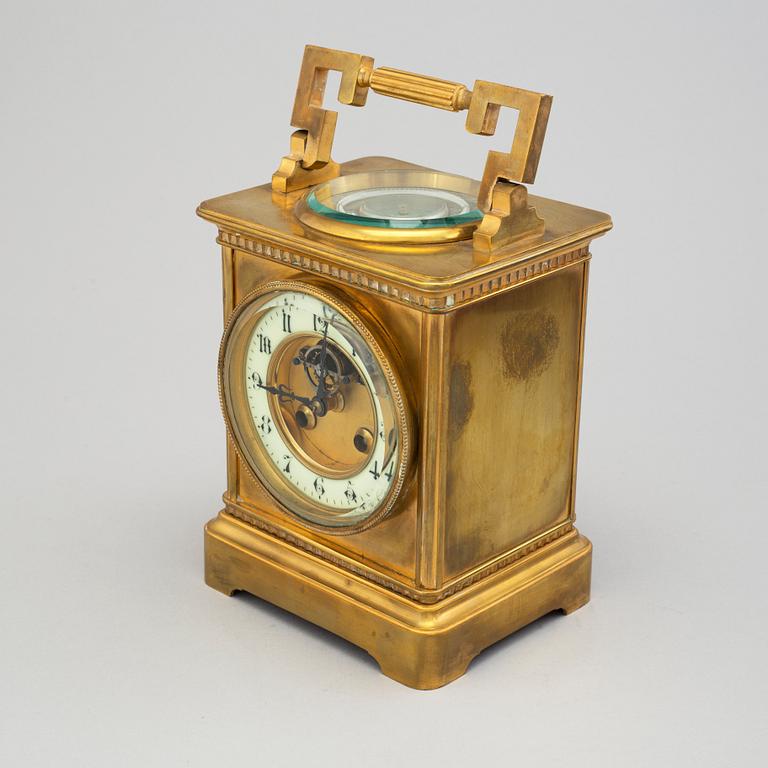 A French travel clock, late 19th century.