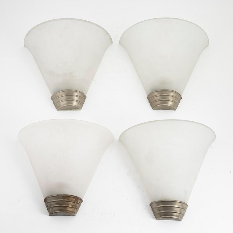 Four glass wall lights, 1930's/1940's.