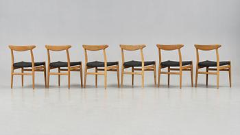 Hans J. Wegner, a set of six oak dining chairs, C. M. Madsen, Denmark 1950's-60's.