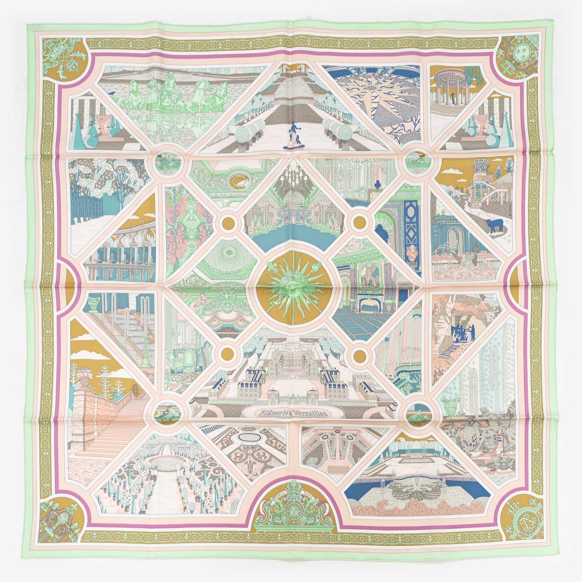 Hermès, a 'Flanerie a Versailles' silk scarf.