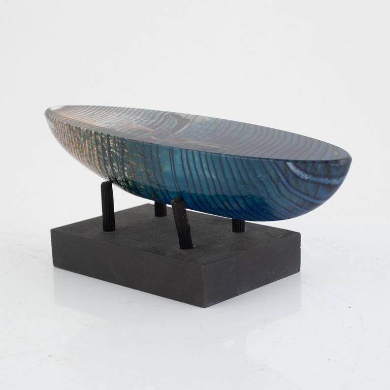 Bertil Vallien, a boat glass sculpture, Kosta Boda, Sweden, signed.