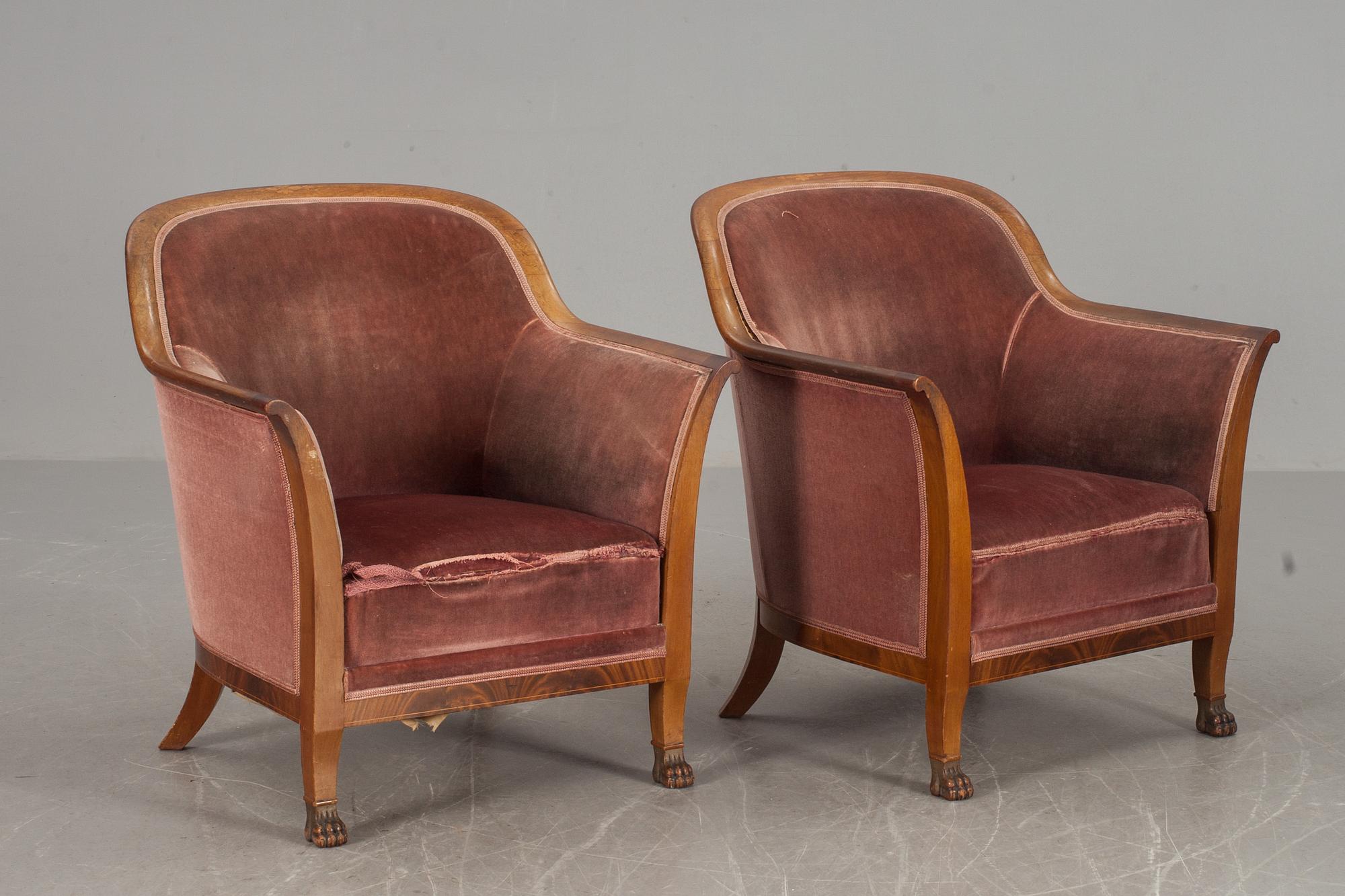 FÅTÖLJER, ett par, Upsala Möbleringsaktiebolag, sekelskiftet 1900.