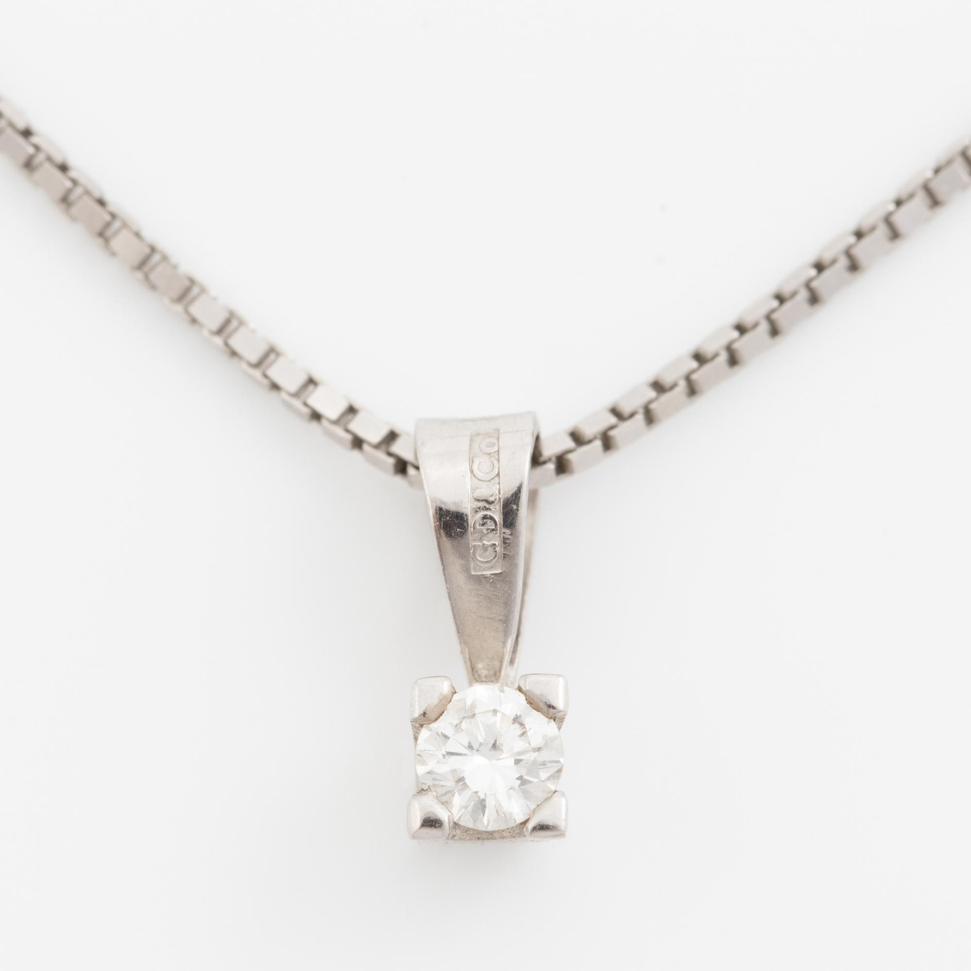Hänge med kedja 18K vitguld med en rund briljantslipad diamant.