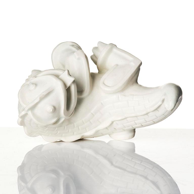 Wilhelm Kåge, a set of two stoneware sculptures of dragon puppies, Gustavsberg, 1940s.