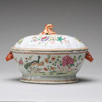 A famille rose 'double peacock' tureen with cover, Qing dynasty, Qianlong (1736-95).