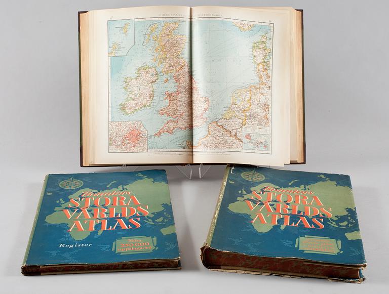 KARTBÖCKER, 3 st, bla "Andrees Handatlas", Stockholm 1906-07.