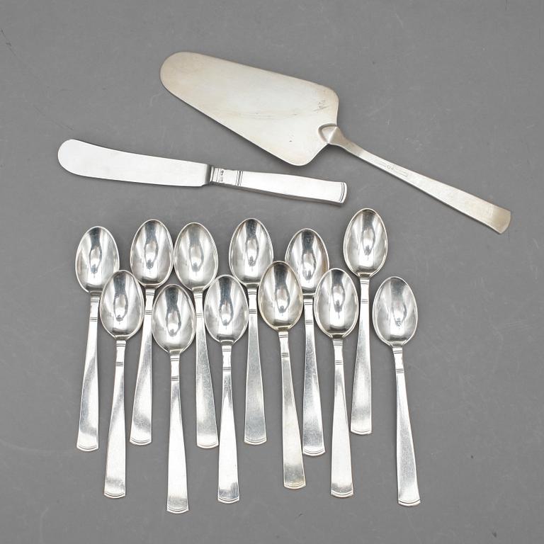 SERVISDELAR, 14 delar, silver, "Rosenholm", GAB, Stockholm 1933 - 1997. 284 gram.
