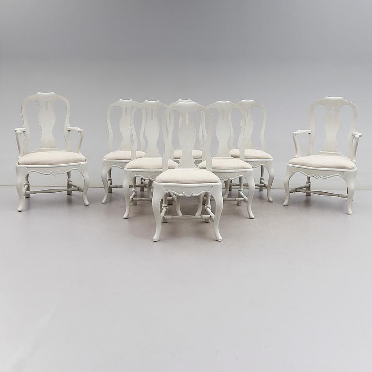 STOLAR 6 st och KARMSTOLAR 2 st, rokokostil, 1900-talets första hälft.