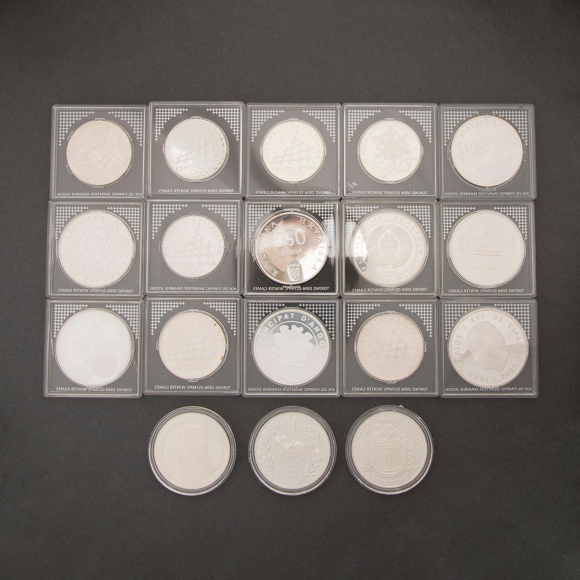 JUHLARAHOJA, 18 kpl, hopeaa, Olympialaiset, 1980-2000-luku.