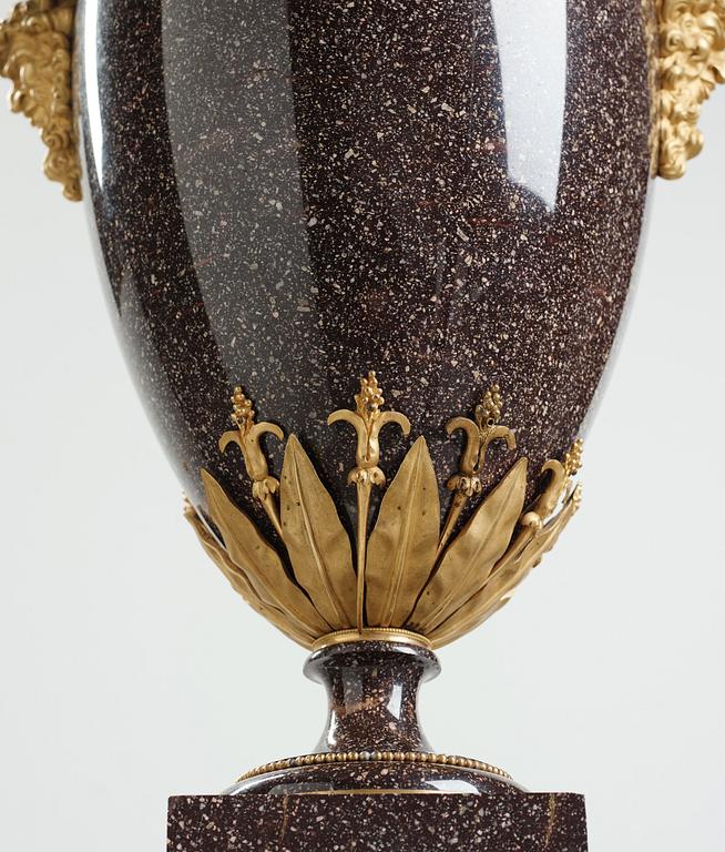 A late Gustavian circa 1800 porphyry and ormolu Vase by Court bronze chaser and gilder F.L. Rung (1758-1837) not signed.