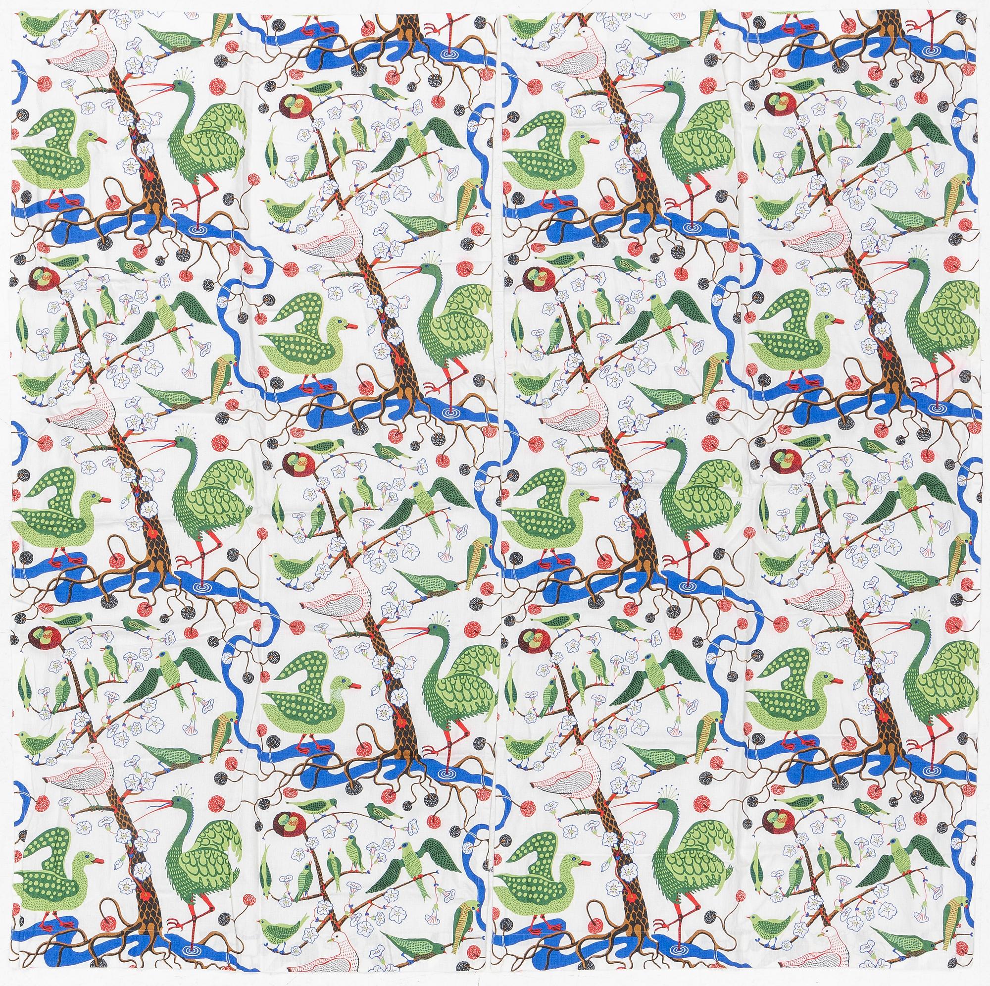 Josef Frank, a pair of 'Gröna Fåglar', (Green Birds) curtains, Svenskt Tenn.