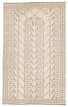679. RUG. "Vita spetsporten". Knotted pile in relief (reliefflossa). 213,5  x 131,5 cm. Signed MMF.