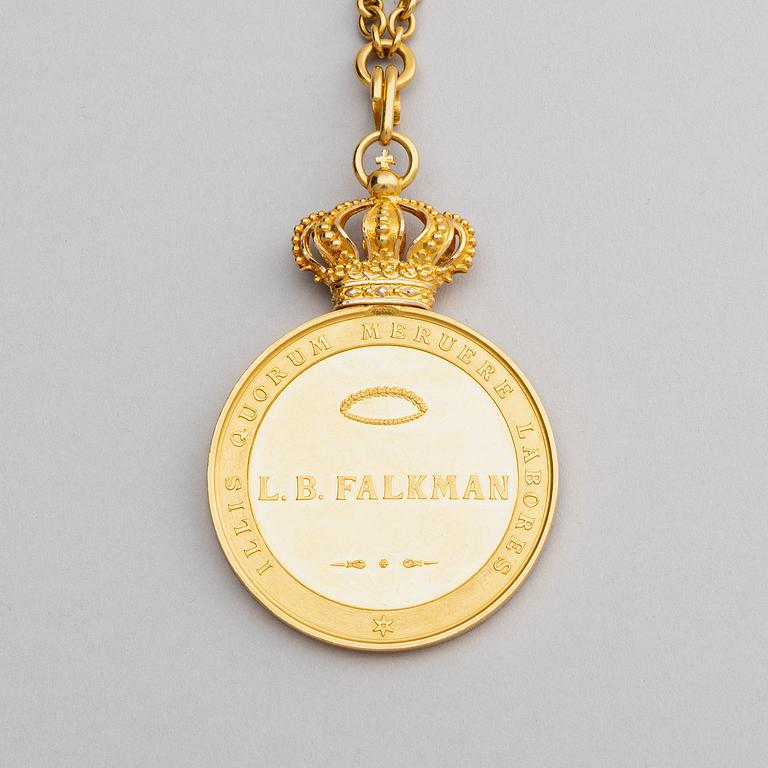 The Royal Illis Quorum medal in gold with chain awarded to Ludvig Berckhan Falkman.