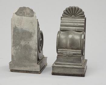 A pair of Edvin Ollers pewter bookends, Sweden 1938.