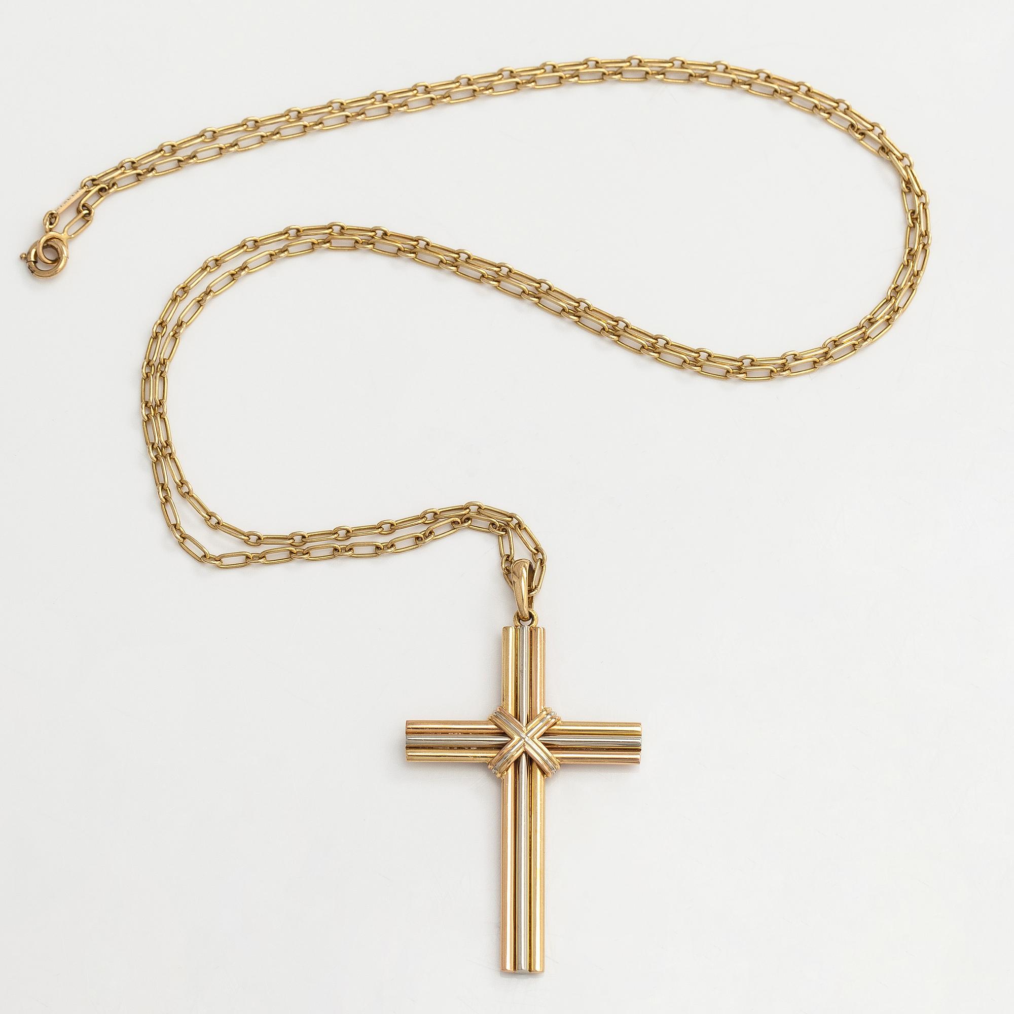 Cartier, kaulaketju riipuksella, risti "Trinity", 18K kolmiväri kulta.