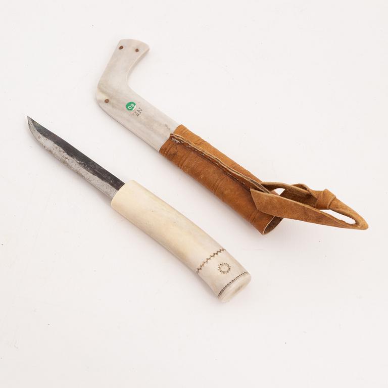A reindeer horn knife by Nikolaus Fankki, before 1965, signed.