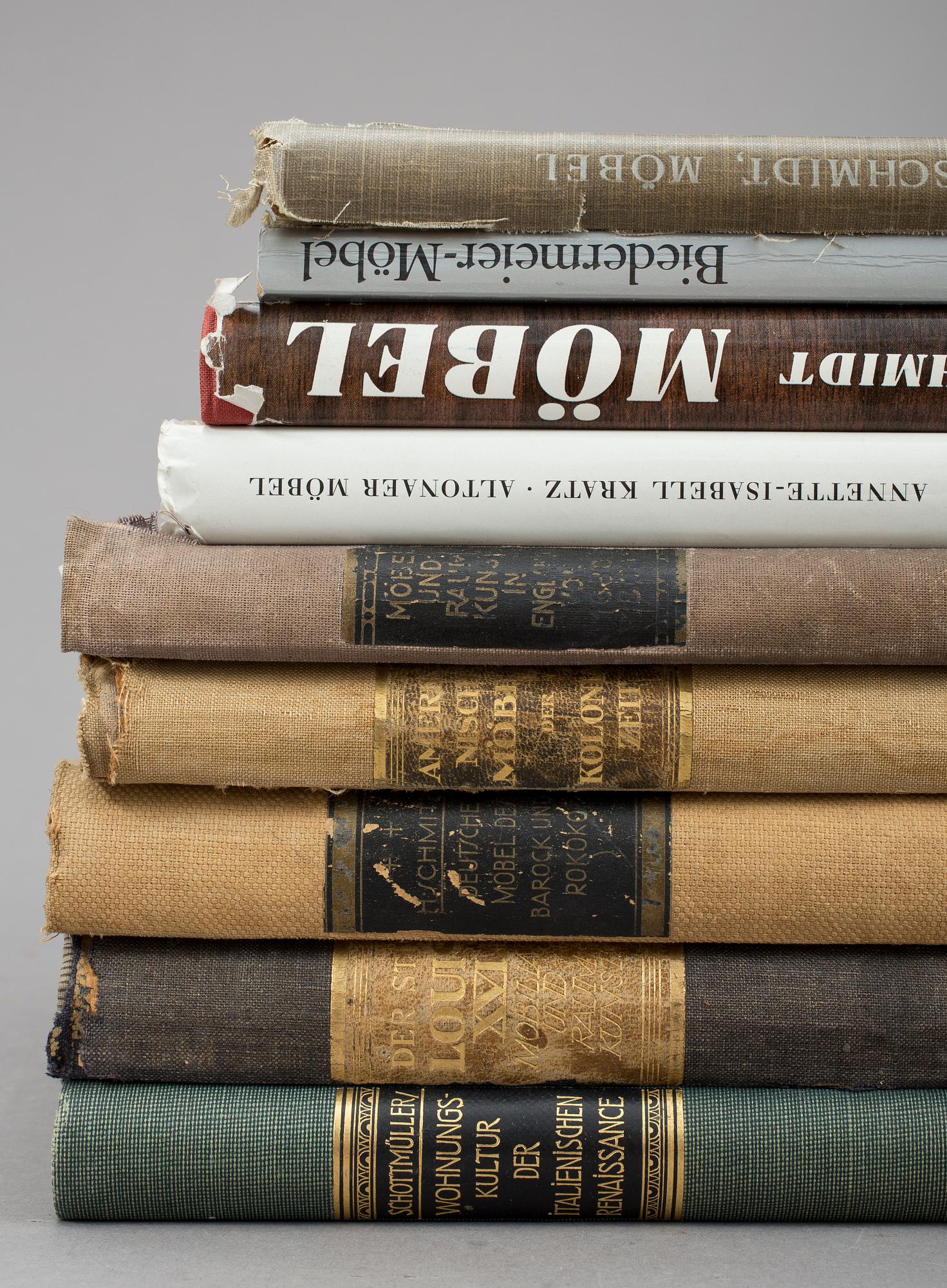 BÖCKER, 9 stycken, främst tyska möbler.