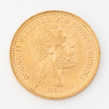 Gold coin, Oscar II, 20 kronor, type III, 1890.