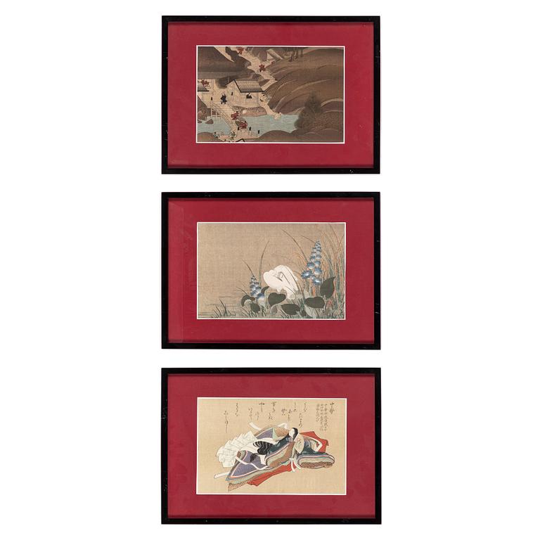 Various artists (after). three woodblock prints in colours, 20th Century.