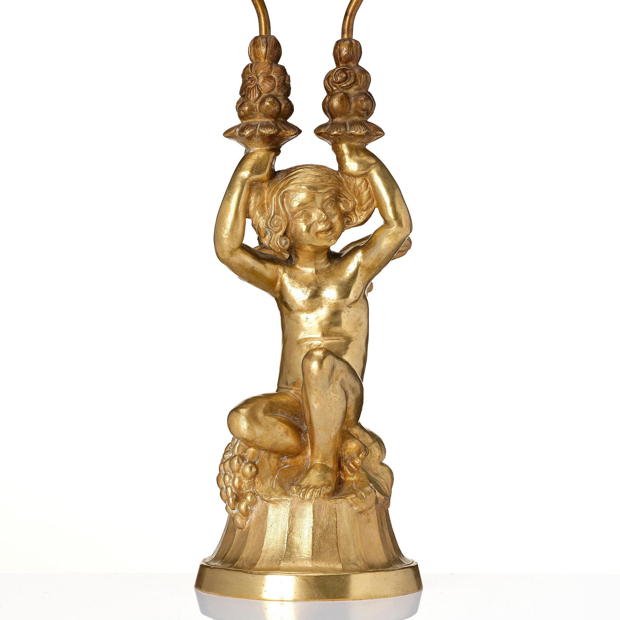 Alice Nordin, a gilt bronze Art Nouveau table lamp, Sweden, ca 1900.
