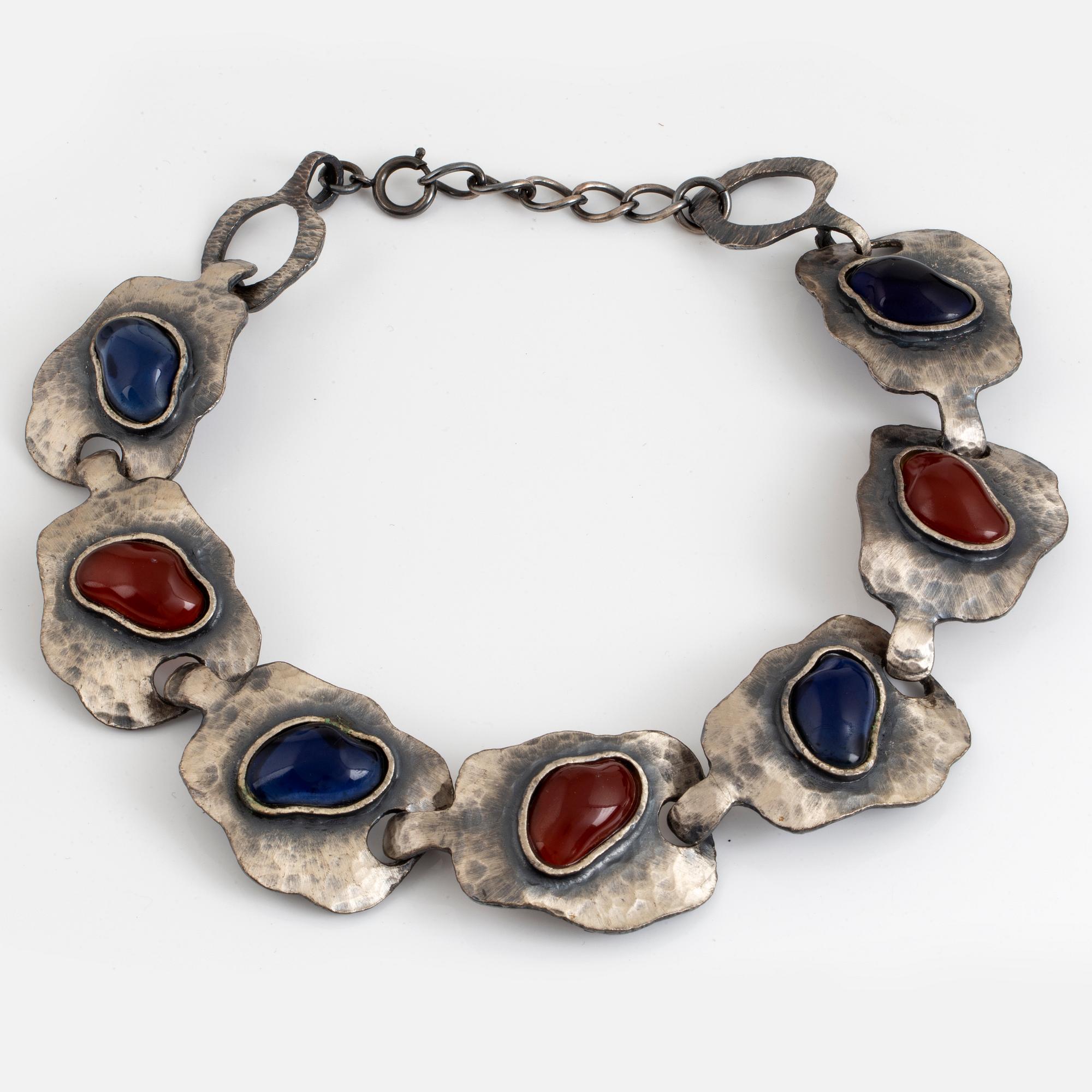 Guy Laroche necklace and bracelet, silver and paste, with box.