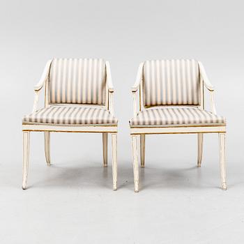 A pair of late Gustavian armchairs from around the year 1800.