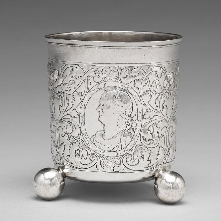 A Russian 18th century parcel-gilt silver beaker, mark of Ivan Grigorjev, Moscow 1743.